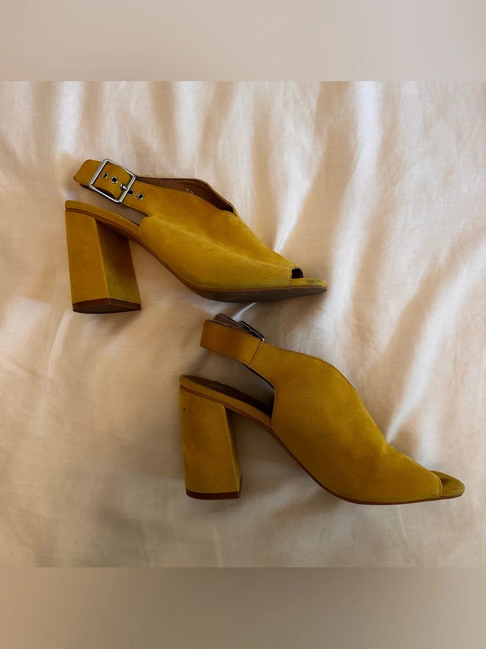 Brass Plum (BP) Yellow Suede Block Heel Slingback Sandals 7.5
